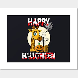 Happy Halloween Pumpkin Giraffe Witch Cute Hat Posters and Art